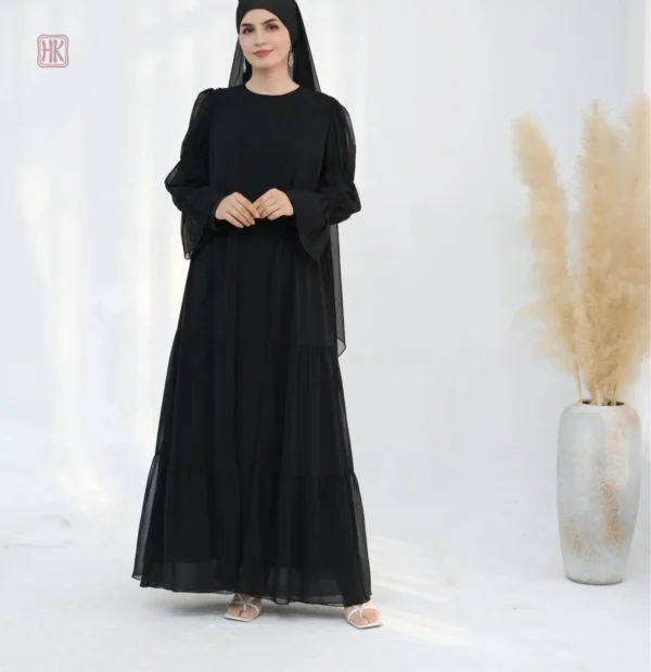 set-abaya-kimono-a-manches-bouffantes-1 Set Abaya Kimono élégant avec manches bouffantes