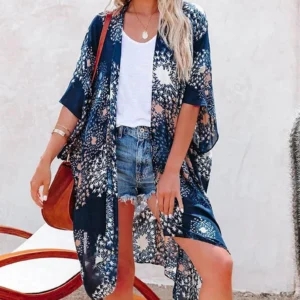 Veste kimono bleue stylée pour femme