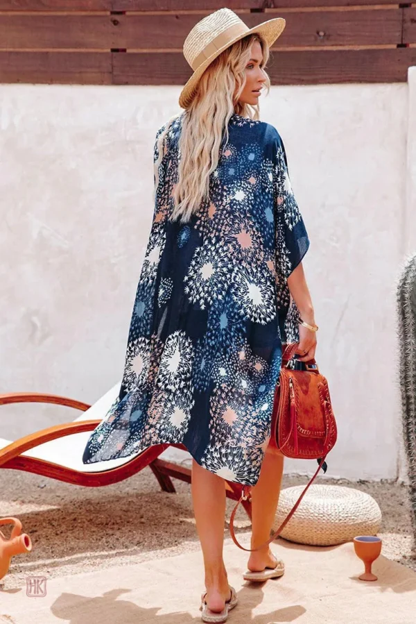 Veste kimono femme en bleu, idéale pour un style décontracté