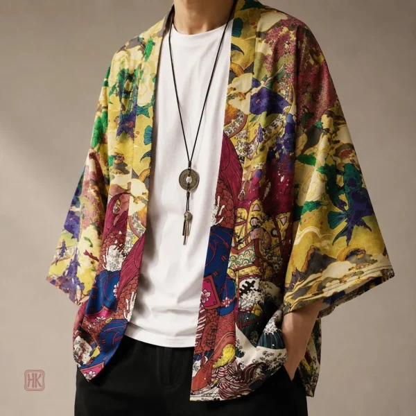 veste-haori-coloree-homme-1 Veste Haori Colorée pour homme en style kimono