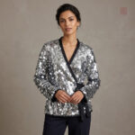 Veste Kimono Femme à Paillettes Argentées