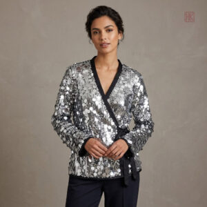 Veste Kimono Femme à Paillettes Argentées