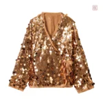 Kimono Femme Ample, Paillettes Dorées Élégantes