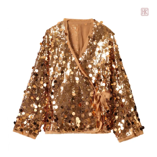 Kimono Femme Ample, Paillettes Dorées Élégantes