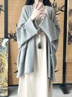 Kimono large bleu pour femme, style décontracté