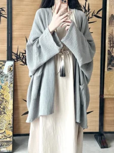 Kimono large bleu pour femme, style décontracté