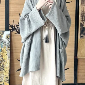 Kimono large bleu pour femme, style décontracté