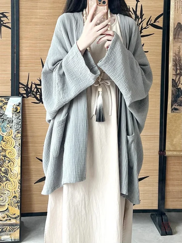 Kimono large bleu pour femme, style décontracté