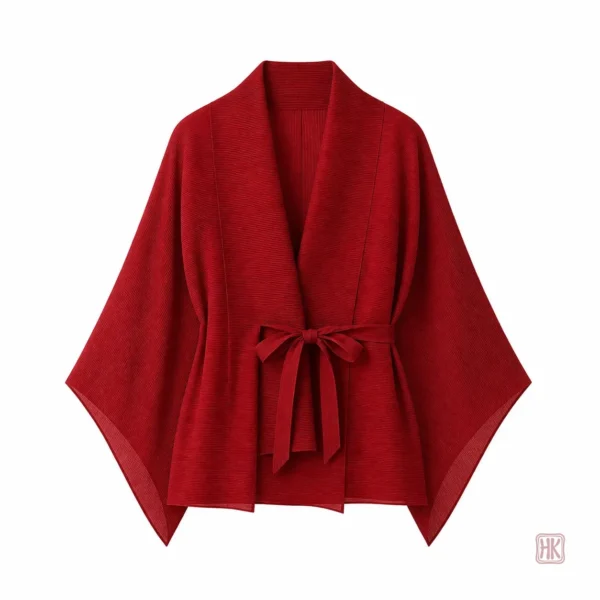 Veste femme chic en bordeaux, style kimono moderne