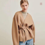 Veste Kimono Beige en Laine pour Femme