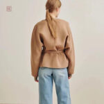 Veste femme beige en laine, style kimono élégant