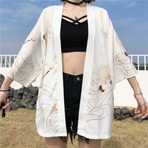Veste kimono légère, style décontracté, couleur blanche