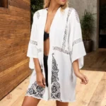 Veste Kimono Brodée Blanche pour Femme