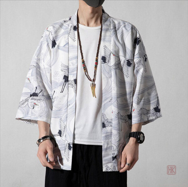 Veste légère en kimono, style grue, couleur blanche