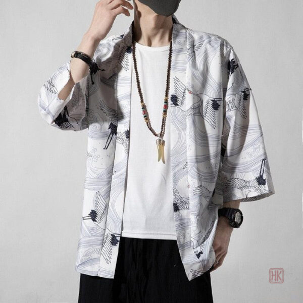 Veste kimono homme, design grue, chic et moderne