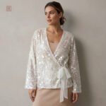 Veste kimono blanche pailletée pour femme