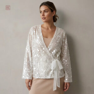 Veste kimono blanche pailletée pour femme