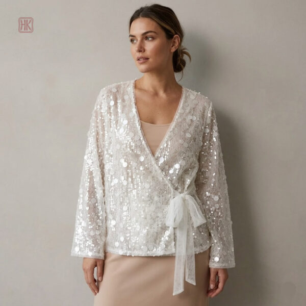 veste-kimono-blanche-pailletee-1 Veste kimono blanche pailletée pour femme