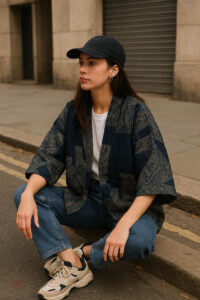 Veste kimono bleu chic pour femme