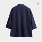 Veste décontractée en coton, style kimono bleu