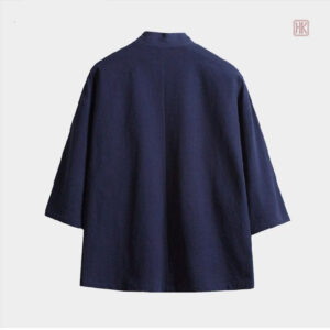 Veste décontractée en coton, style kimono bleu