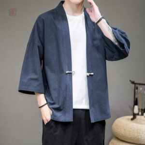 Veste kimono bleu marine pour homme, élégante et confortable