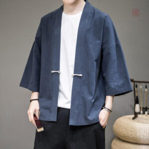 Veste kimono homme, style décontracté en bleu marine