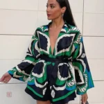 Veste Kimono Bohème avec motifs de feuilles vertes