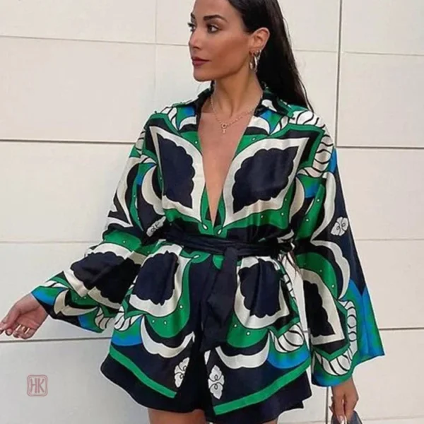 veste-kimono-boheme-feuilles-vertes-1 Veste Kimono Bohème avec motifs de feuilles vertes