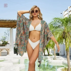Veste Kimono Bohème Verte pour femme