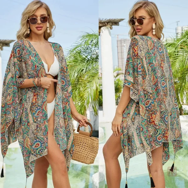 Veste kimono femme coloris vert, tendance et chic