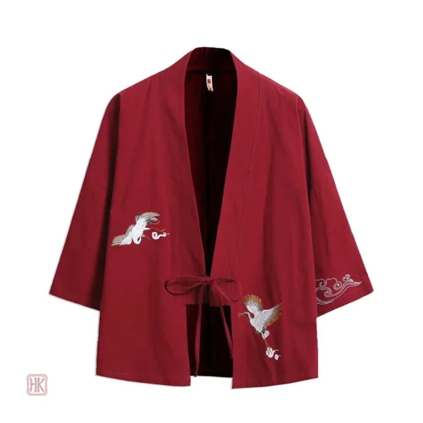 Veste kimono homme avec broderies de grues élégantes