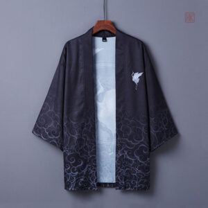 Kimono Noir avec motif Grue pour style décontracté