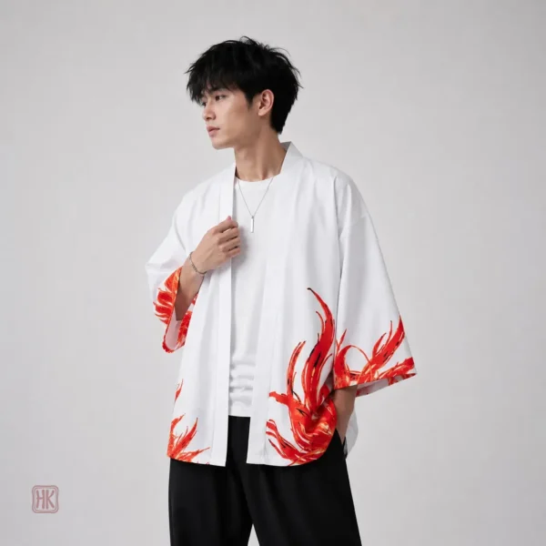veste-kimono-courte-phoenix-1 Veste Kimono Courte pour homme design Phoenix