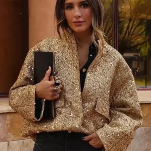 Veste Kimono Dorée à Paillettes pour femme