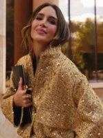 Veste kimono scintillante avec paillettes dorées