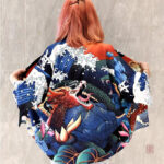 Veste kimono avec motif dragon des mers pour femme