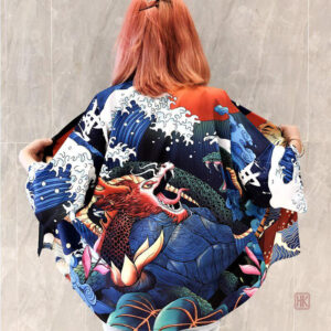 Veste kimono avec motif dragon des mers pour femme
