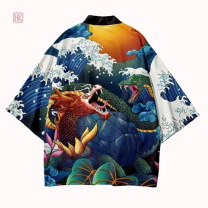 Veste légère style kimono, motif dragon des mers