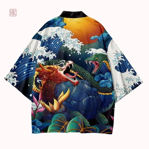 Veste légère style kimono, motif dragon des mers