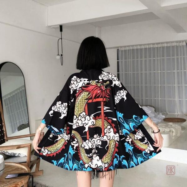 Veste Kimono avec motif dragon pour femme