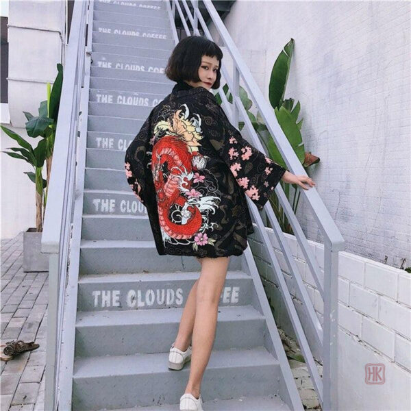Veste kimono dragon style asiatique pour femme