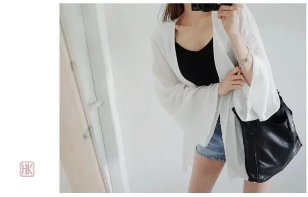 Veste kimono tendance pour femme, coloris blanc classique