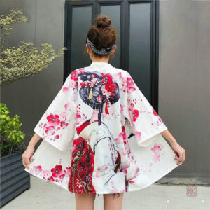 Veste kimono femme fleurie style geisha
