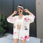 Veste kimono légère pour femme à motifs fleuris