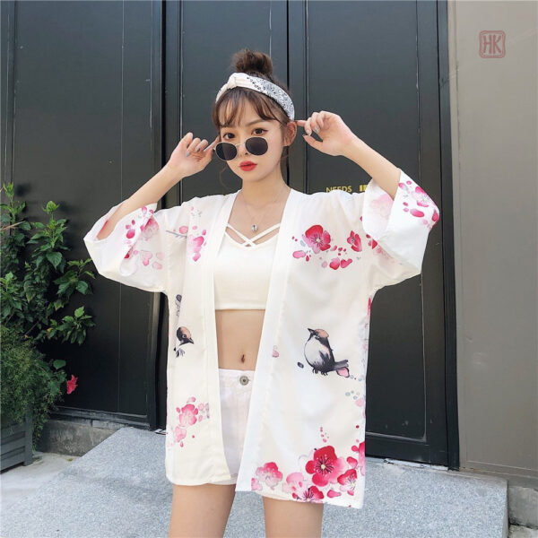 Veste kimono légère pour femme à motifs fleuris