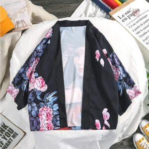 Veste kimono en tissu floral rose pour homme