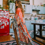 Veste Kimono Fleuri Rouge pour femme