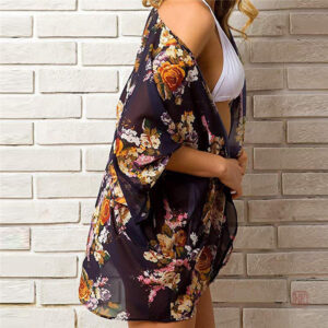 Veste légère femme avec design floral noir chic