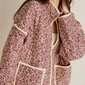 Veste Kimono Fleurie Rose pour femme